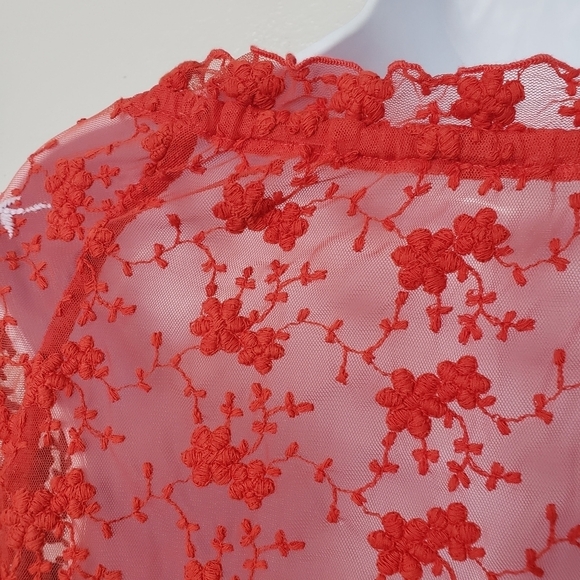 Free People Women's Jubilee Medium Coral Lace Long Sleeve Blouse Embroidered Top - Picture 9 of 10